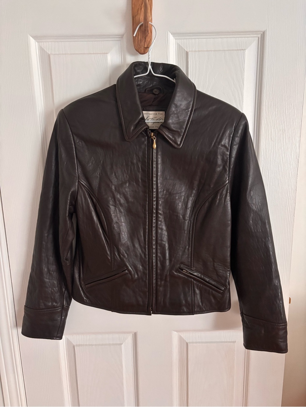 Vintage 90s Lord & Taylor Dark Brown Leather Zip Jacket